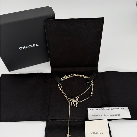 CHANEL Crystal Studded Deer Necklace w/ Pearled Chain w/Chanel Box, Insert & COA - Picture 8 of 11